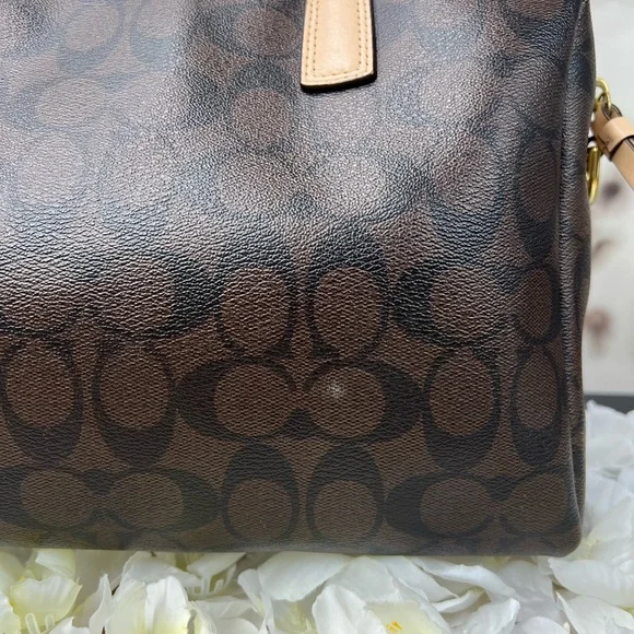 Coach Signature Stripe Red and White Center Stripe Nancy Satchel - Picture 14 of 14